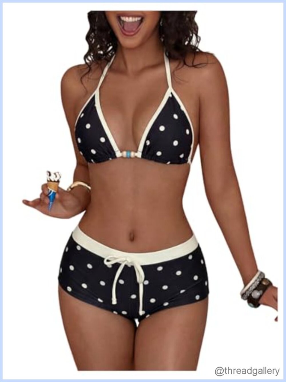 Women's Polka Dot Halter Neck 2 Piece Boyshort Bikini Set Y2K High Stretch